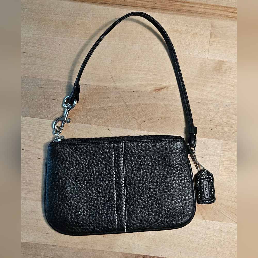 Coach Black Pebbled Leather Wristlet F42389